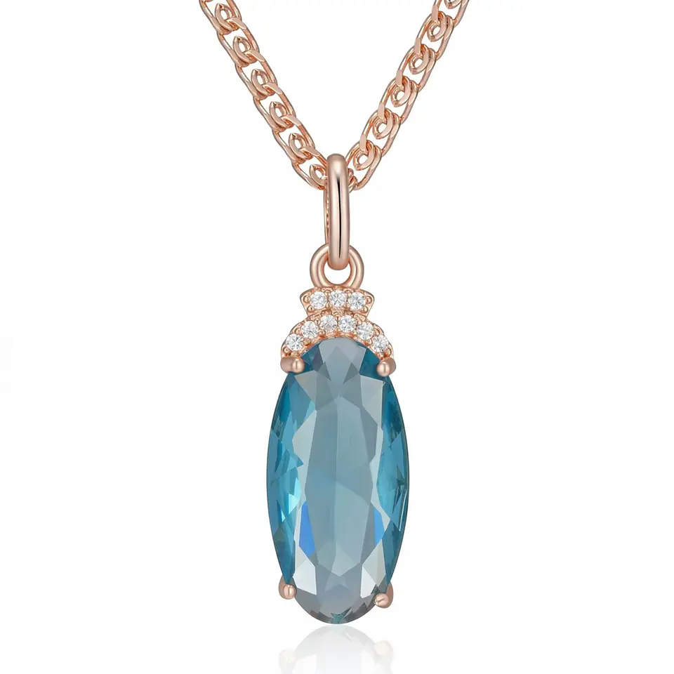 Collar Cristal Azul y Circones Dorado Rosa 1