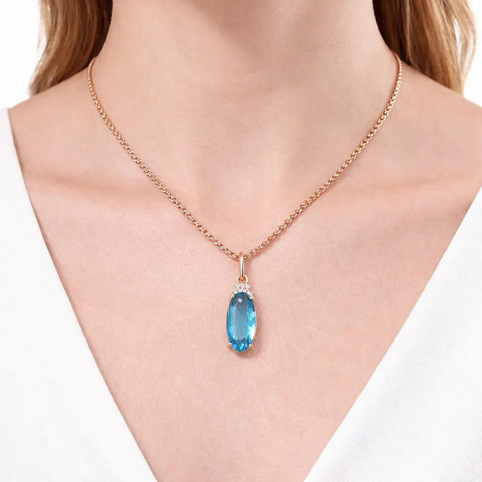 Collar Cristal Azul y Circones Dorado Rosa 2