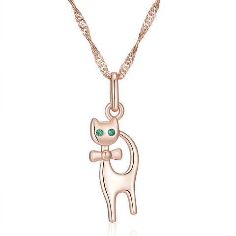 Collar Gatito Elegante Ojos Verdes Dorado Rosa