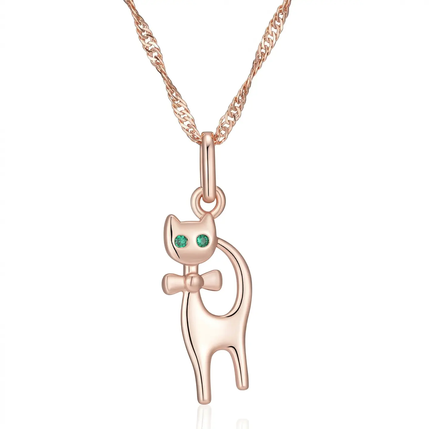 Collar Gatito Elegante Ojos Verdes Dorado Rosa 1