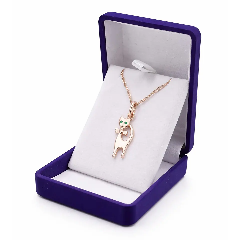Collar Gatito Elegante Ojos Verdes Dorado Rosa 2