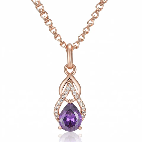 Collar Gota Cristal Morado y Circones Dorado Rosa