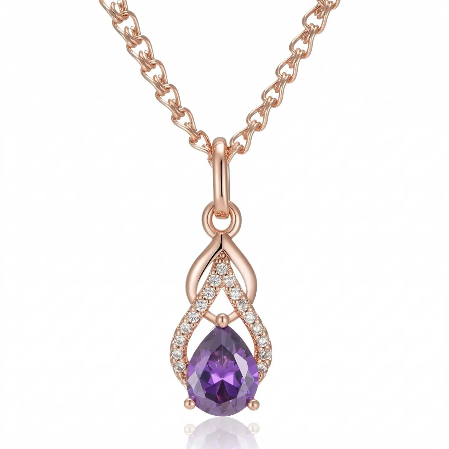 Collar Gota Cristal Morado y Circones Dorado Rosa 1