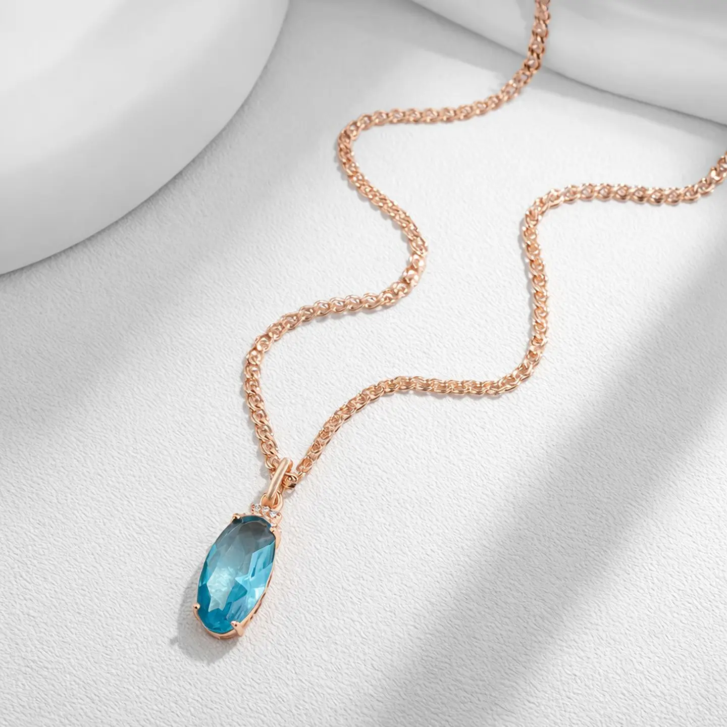 Collar Cristal Azul y Circones Dorado Rosa 4
