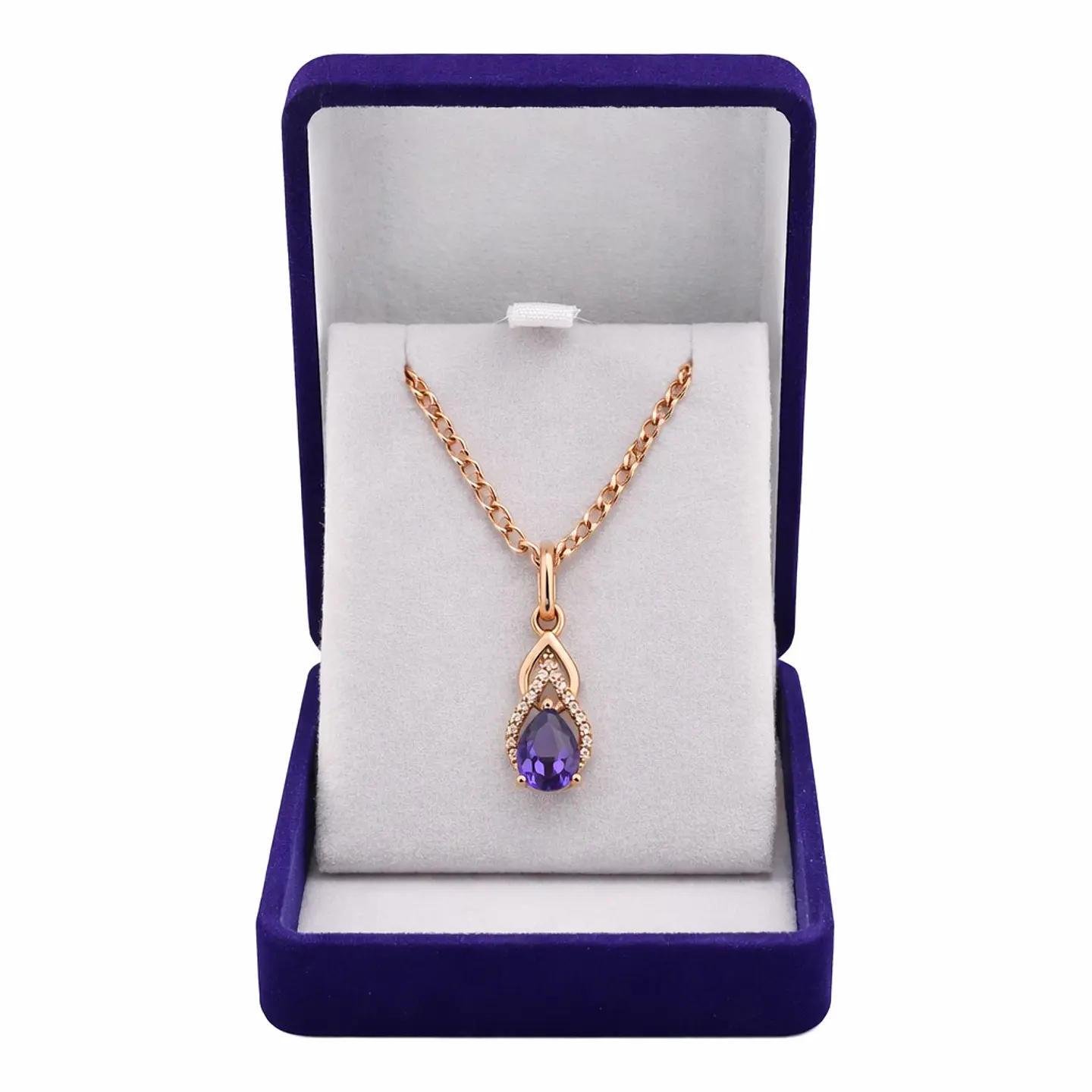 Collar Gota Cristal Morado y Circones Dorado Rosa 2