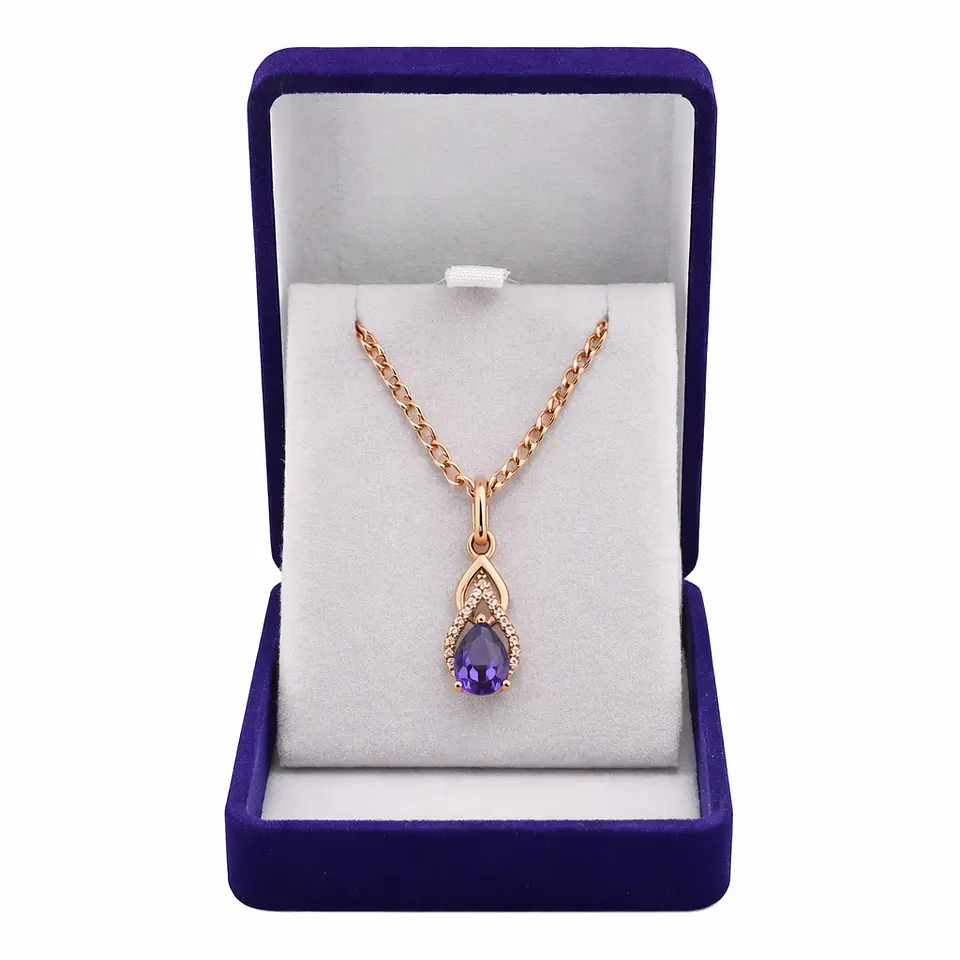 Collar Gota Cristal Morado y Circones Dorado Rosa 2