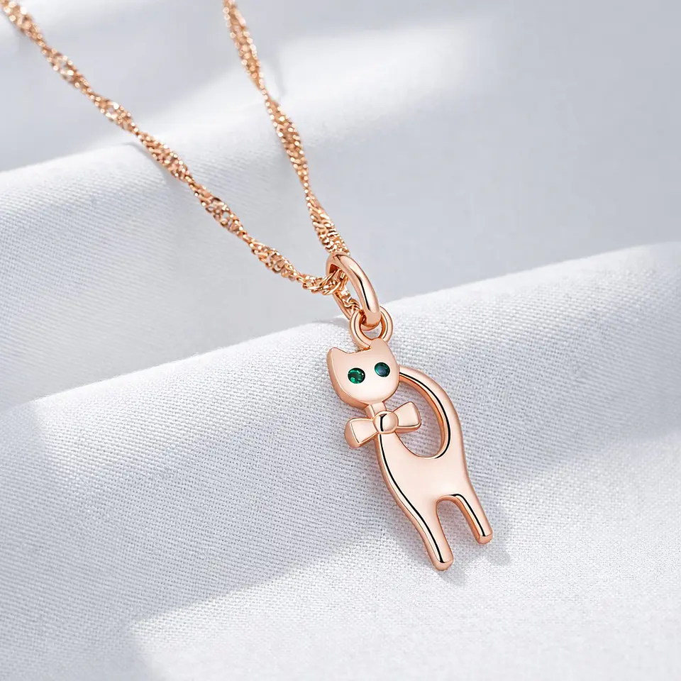 Collar Gatito Elegante Ojos Verdes Dorado Rosa 4