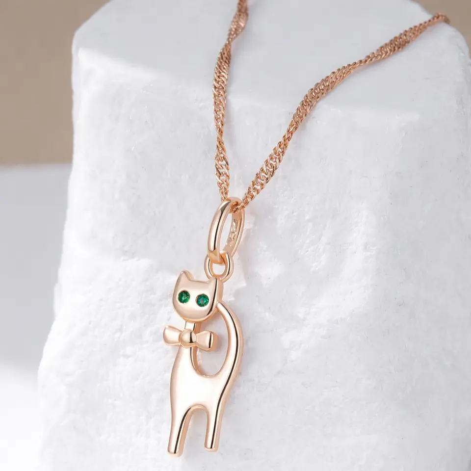 Collar Gatito Elegante Ojos Verdes Dorado Rosa 5