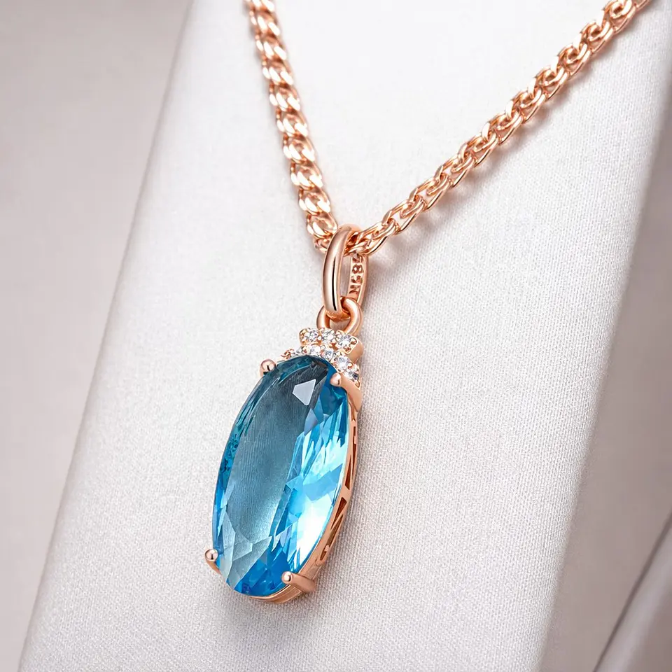 Collar Cristal Azul y Circones Dorado Rosa 6