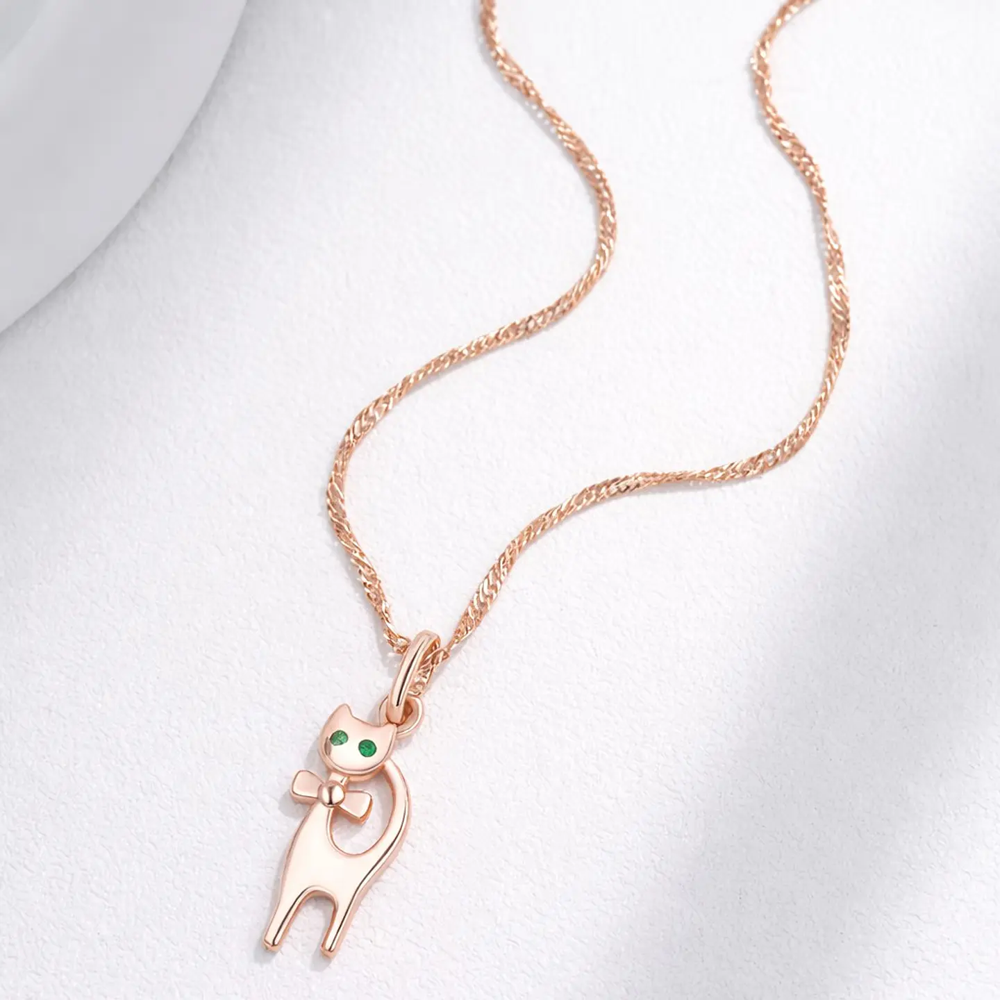 Collar Gatito Elegante Ojos Verdes Dorado Rosa 6