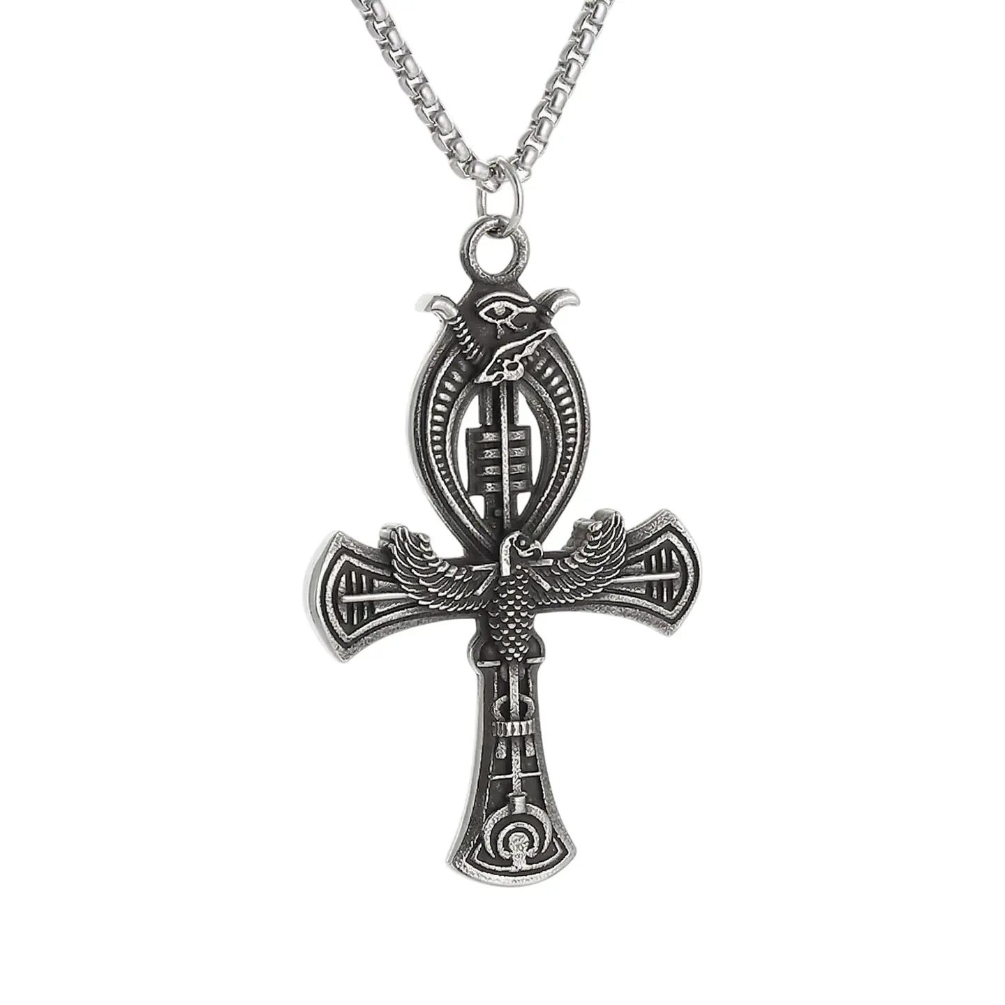Collar Cruz Egipcia Ankh Ojo de Horus Cadena Acero 60cm 1