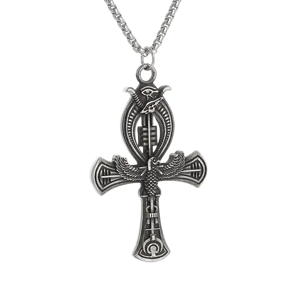 Collar Cruz Egipcia Ankh Ojo de Horus Cadena Acero 60cm 1