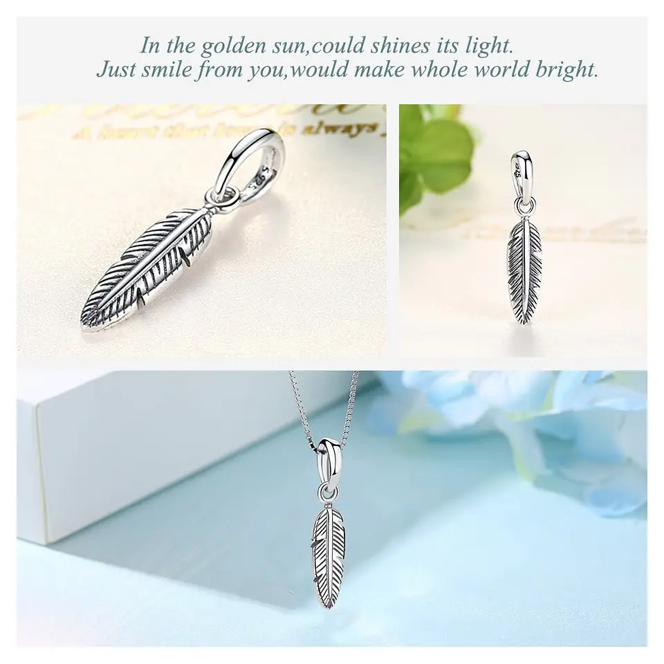 Charm Dije Plata 925 Pluma de Angel 3