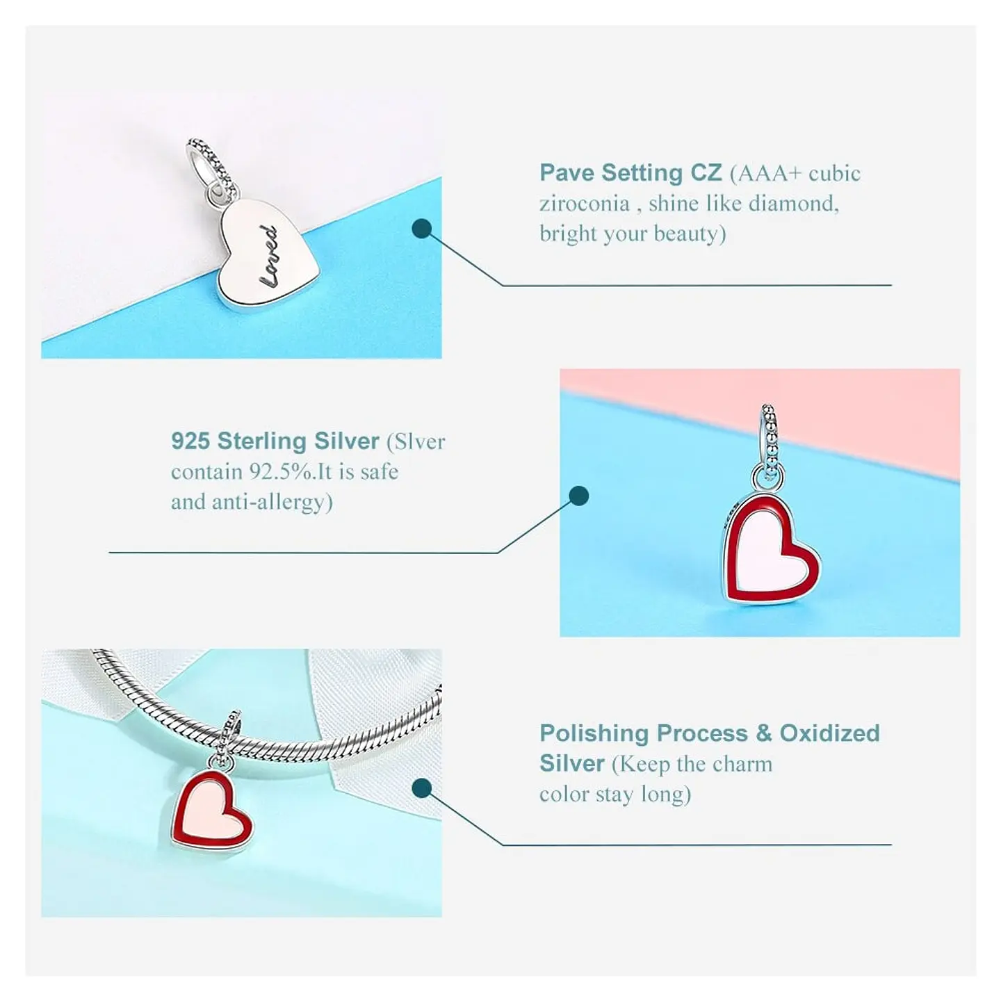 Charm Dije Plata 925 Corazon Loved 4