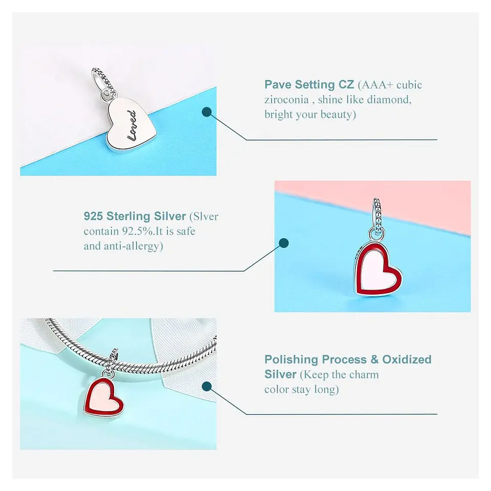 Charm Dije Plata 925 Corazon Loved 4