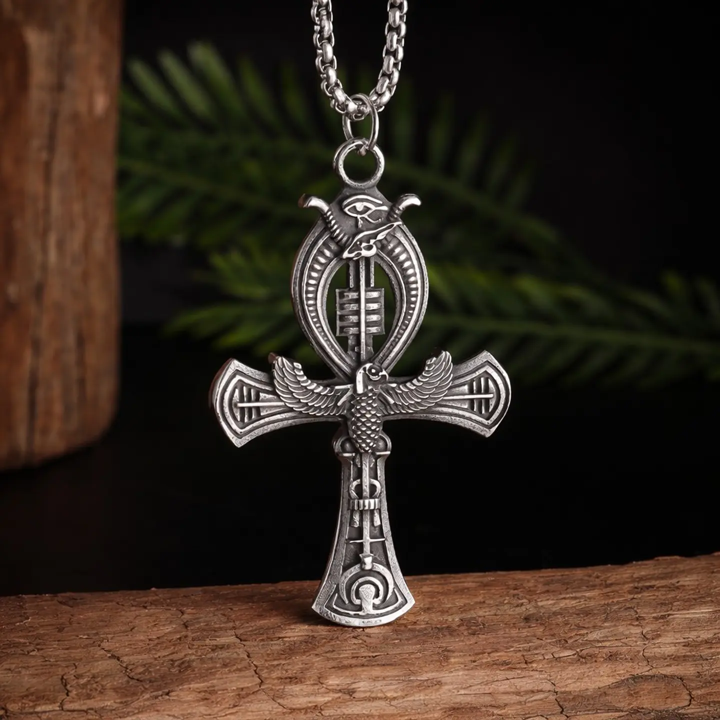 Collar Cruz Egipcia Ankh Ojo de Horus Cadena Acero 60cm 3