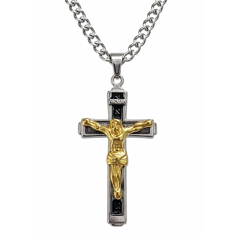 Collar Crucifijo INRI Cadena Gourmet 60 cm Acero 1