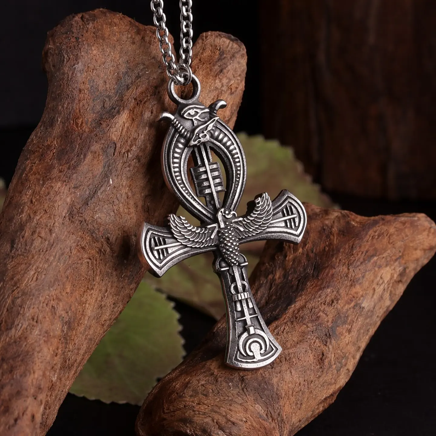 Collar Cruz Egipcia Ankh Ojo de Horus Cadena Acero 60cm 4