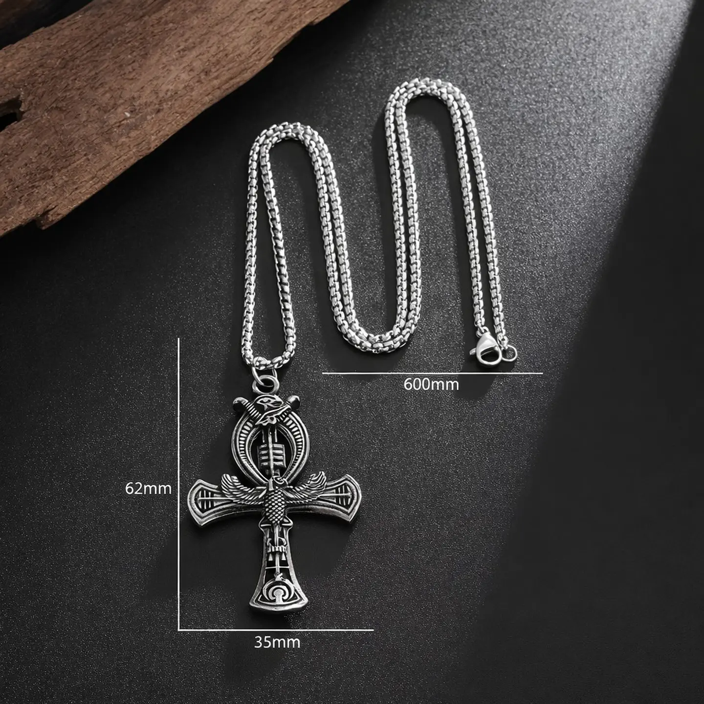 Collar Cruz Egipcia Ankh Ojo de Horus Cadena Acero 60cm 5