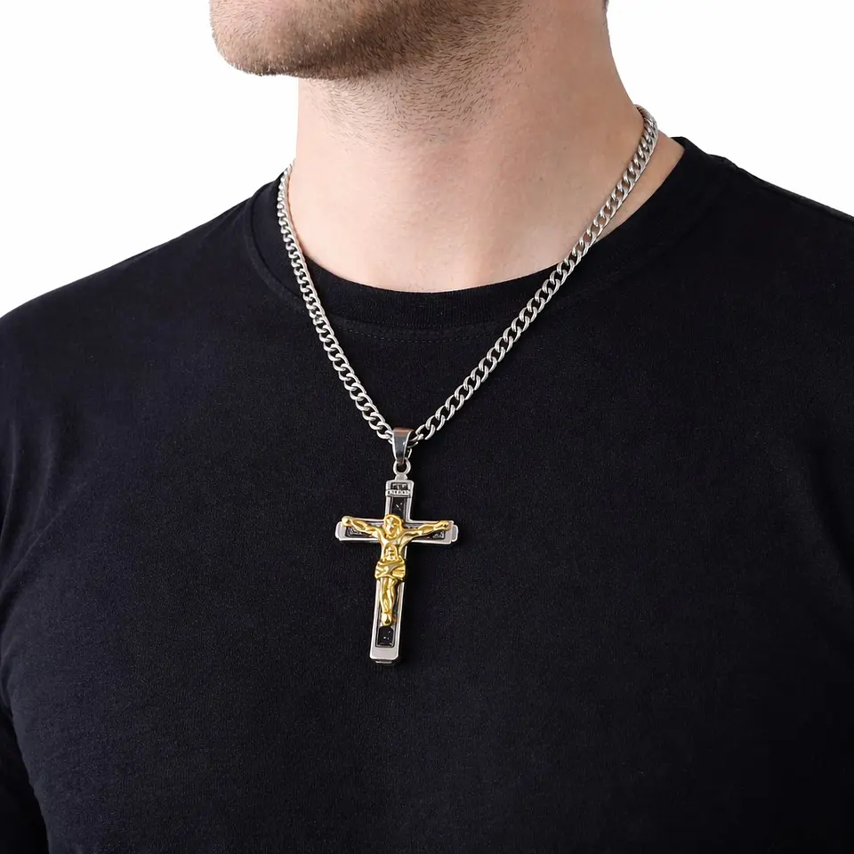 Collar Crucifijo INRI Cadena Gourmet 60 cm Acero 3
