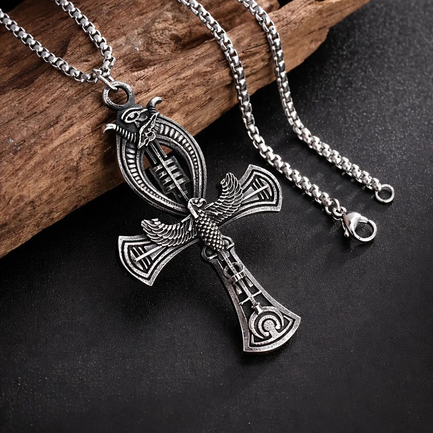 Collar Cruz Egipcia Ankh Ojo de Horus Cadena Acero 60cm 6