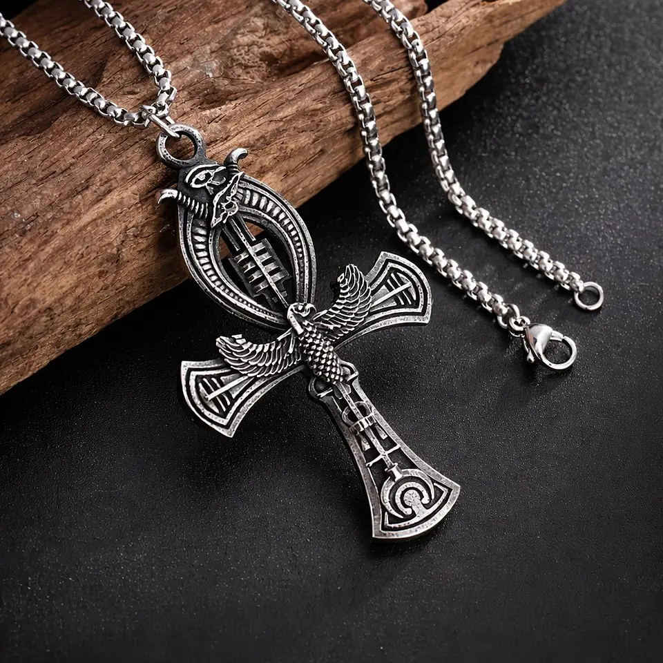 Collar Cruz Egipcia Ankh Ojo de Horus Cadena Acero 60cm 6