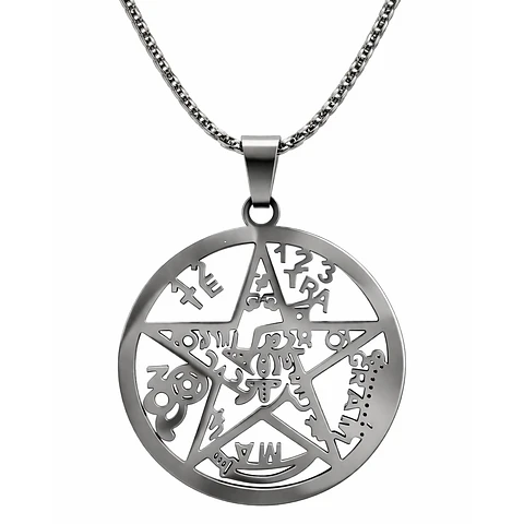 Collar Tetragrammaton Pentágono 27mm Cadena 60cm Acero