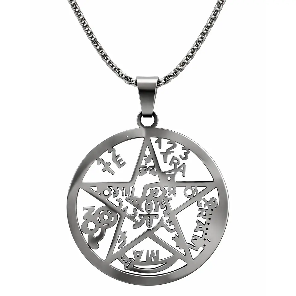 Collar Tetragrammaton Pentágono 27mm Cadena 60cm Acero 1