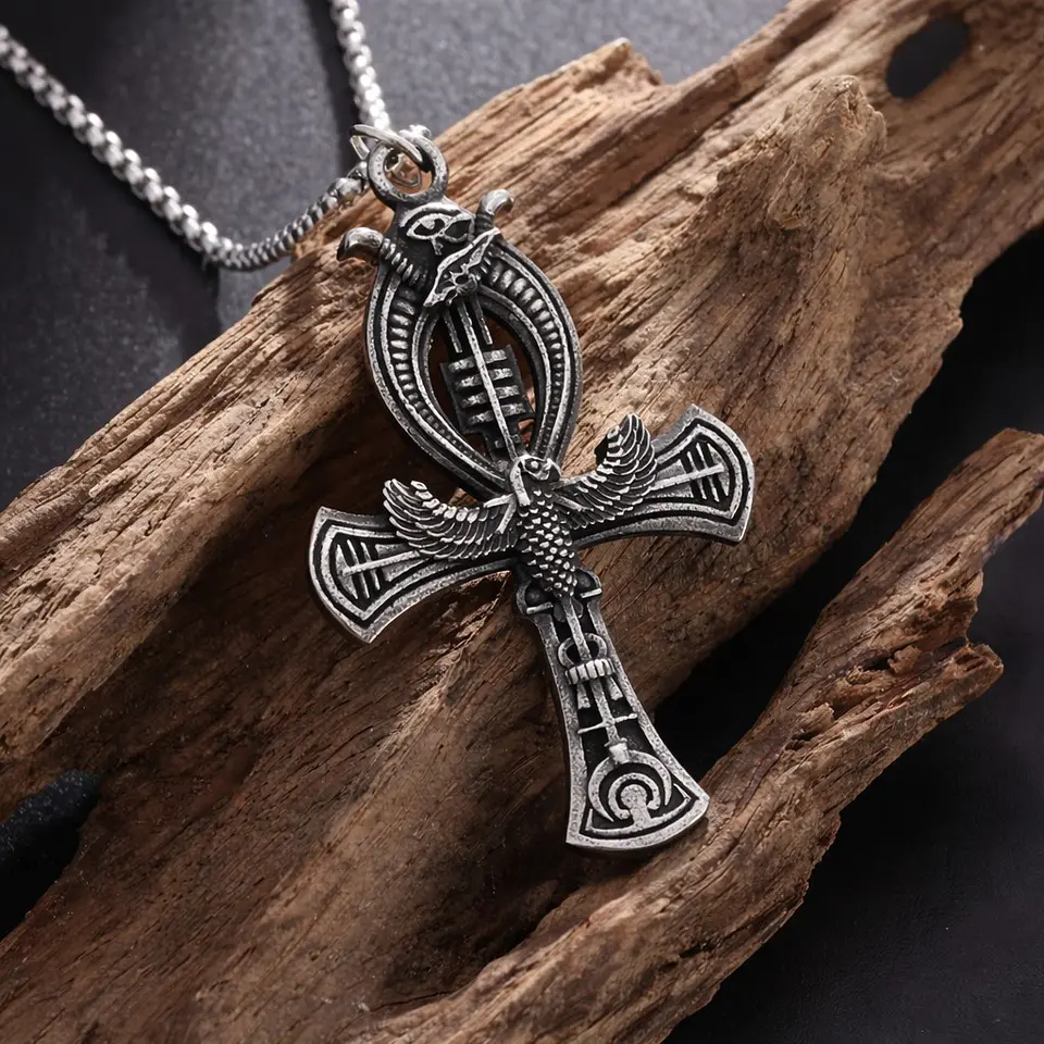 Collar Cruz Egipcia Ankh Ojo de Horus Cadena Acero 60cm 7