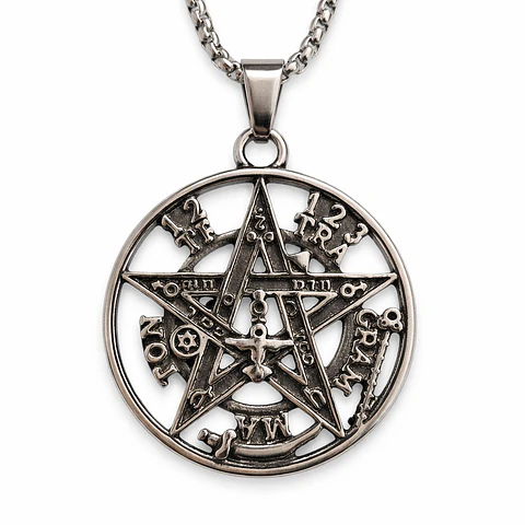 Collar Tetragrammaton Pentágono 35mm Cadena 60cm Acero