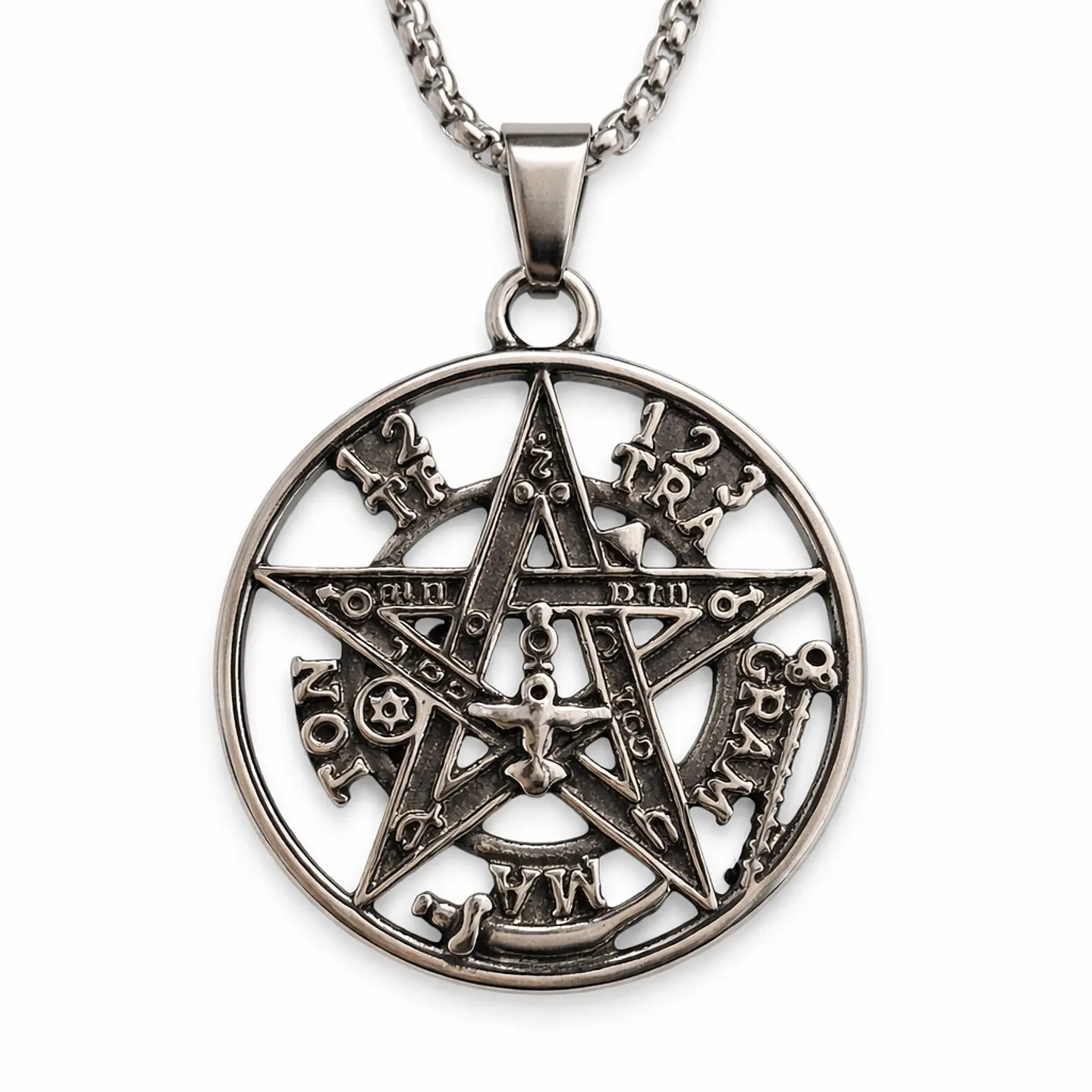 Collar Tetragrammaton Pentágono 35mm Cadena 60cm Acero 1