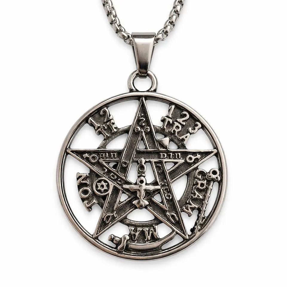 Collar Tetragrammaton Pentágono 35mm Cadena 60cm Acero 1