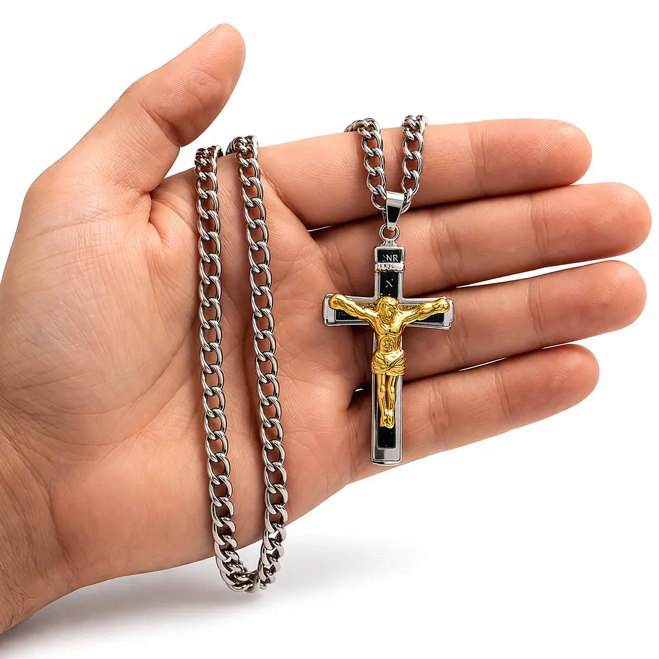 Collar Crucifijo INRI Cadena Gourmet 60 cm Acero 6