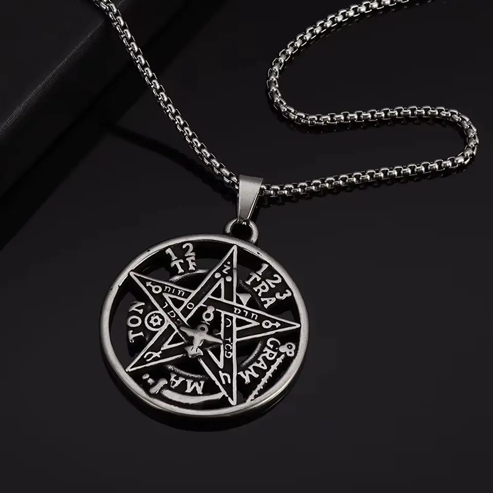 Collar Tetragrammaton Pentágono 35mm Cadena 60cm Acero 3