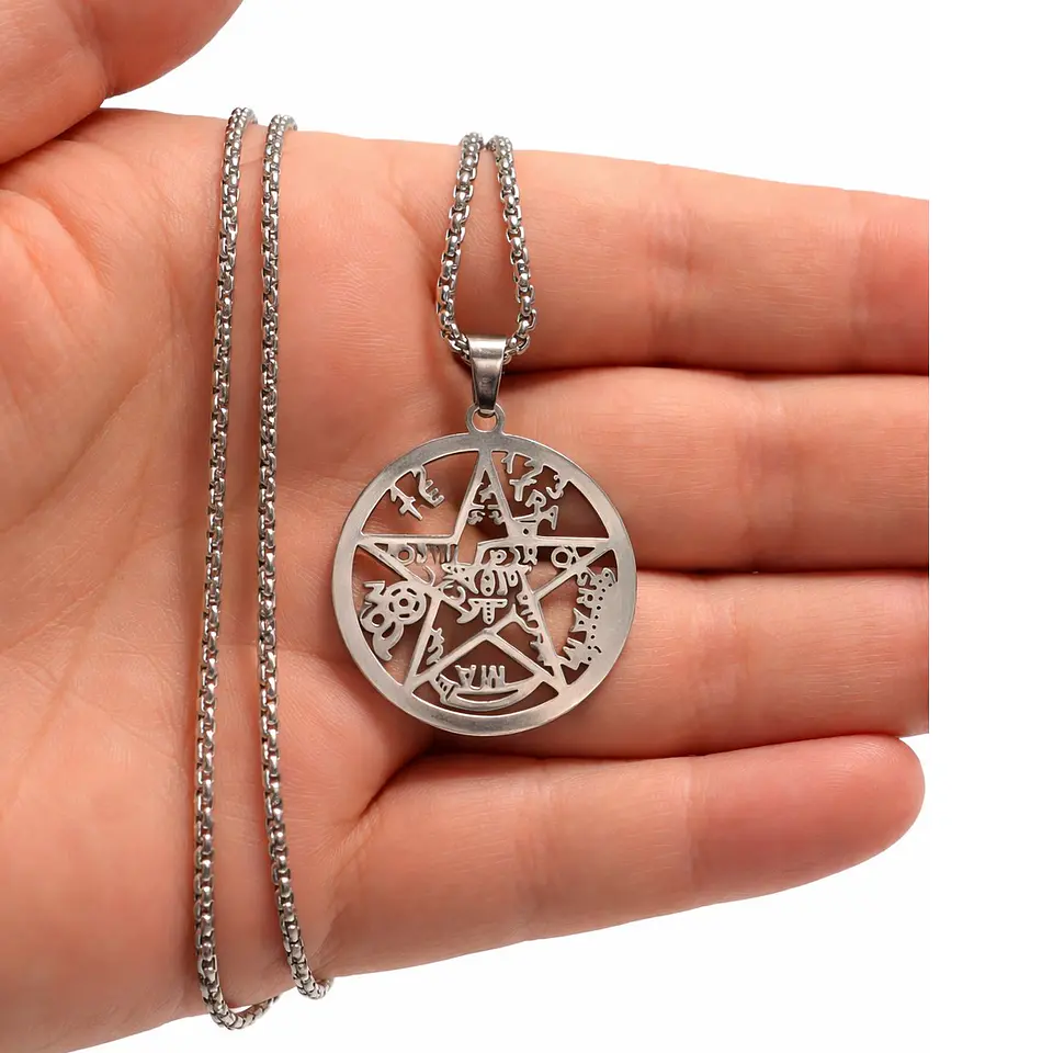 Collar Tetragrammaton Pentágono 27mm Cadena 60cm Acero 4