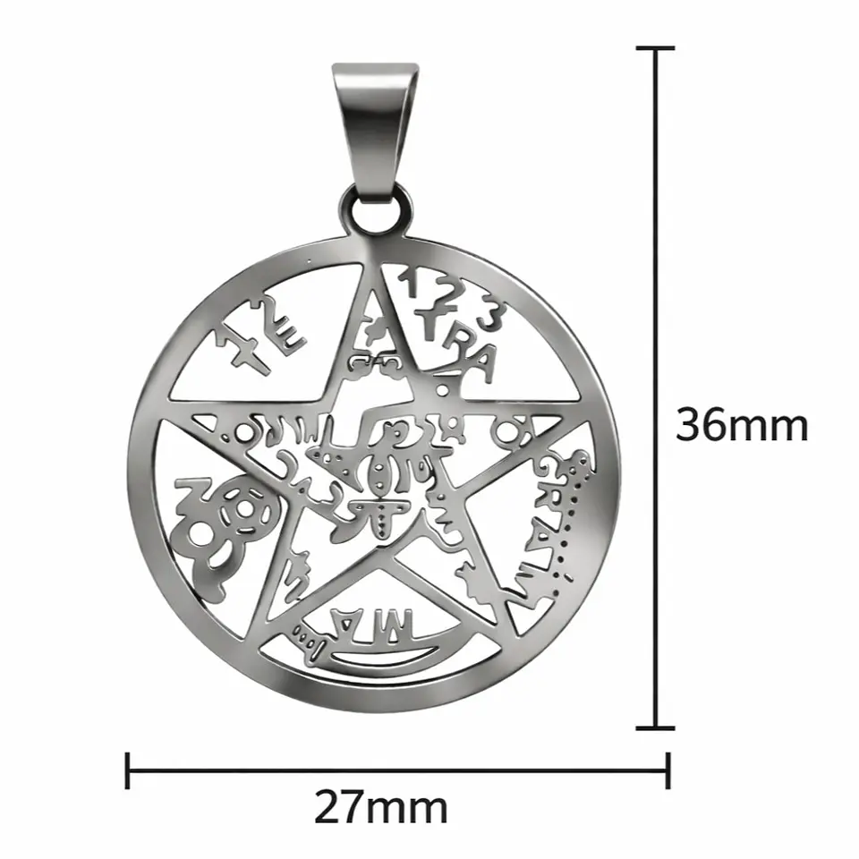Collar Tetragrammaton Pentágono 27mm Cadena 60cm Acero 5