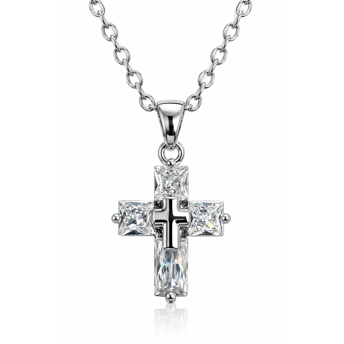 Collar Mini Cruz Cristal Blanco y Acero Plateada 1