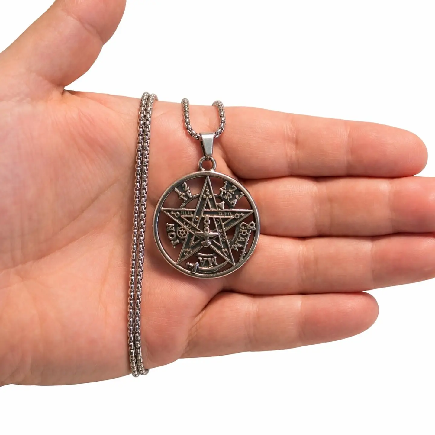 Collar Tetragrammaton Pentágono 35mm Cadena 60cm Acero 5