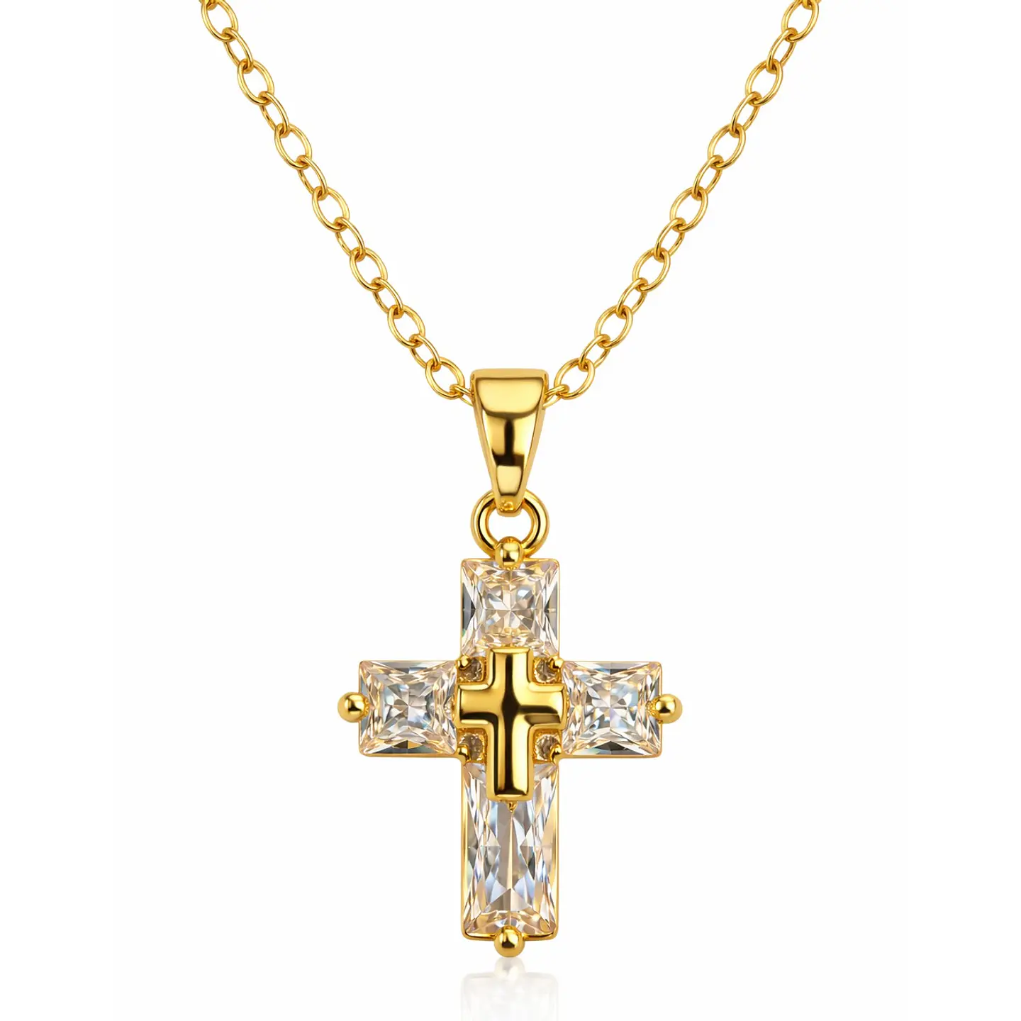 Collar Mini Cruz Cristal Blanco y Acero Dorado 1