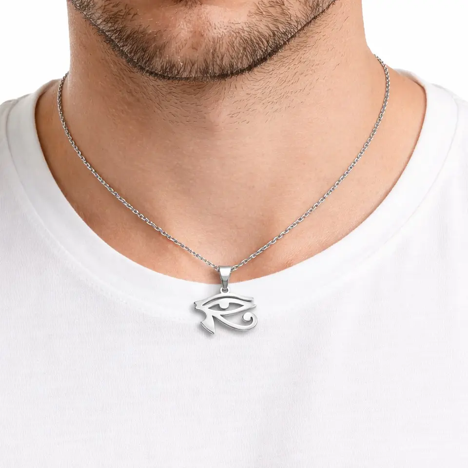 Collar Ojo de Horus Acero Cadena 50cm Plateado 4