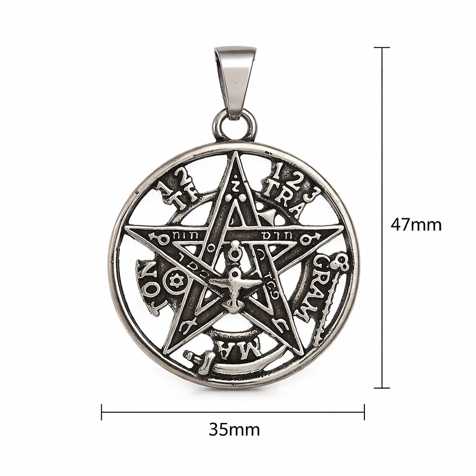 Collar Tetragrammaton Pentágono 35mm Cadena 60cm Acero 6