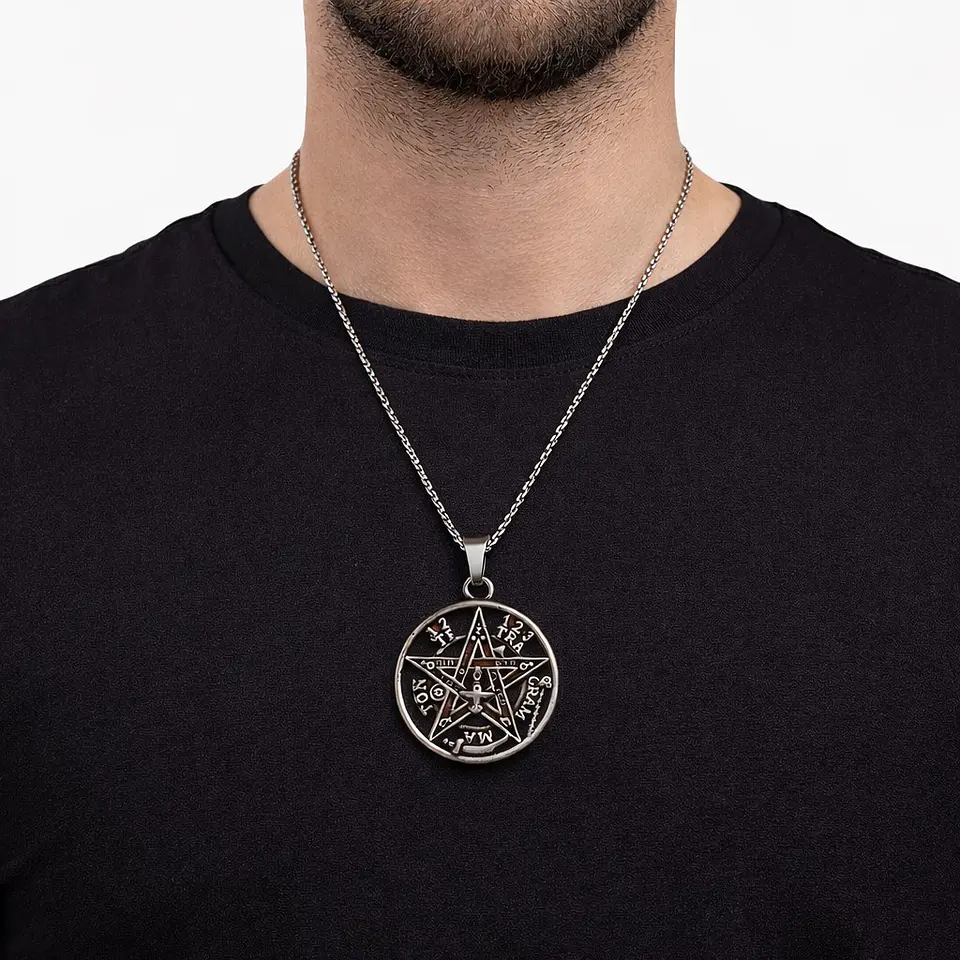 Collar Tetragrammaton Pentágono 35mm Cadena 60cm Acero 7