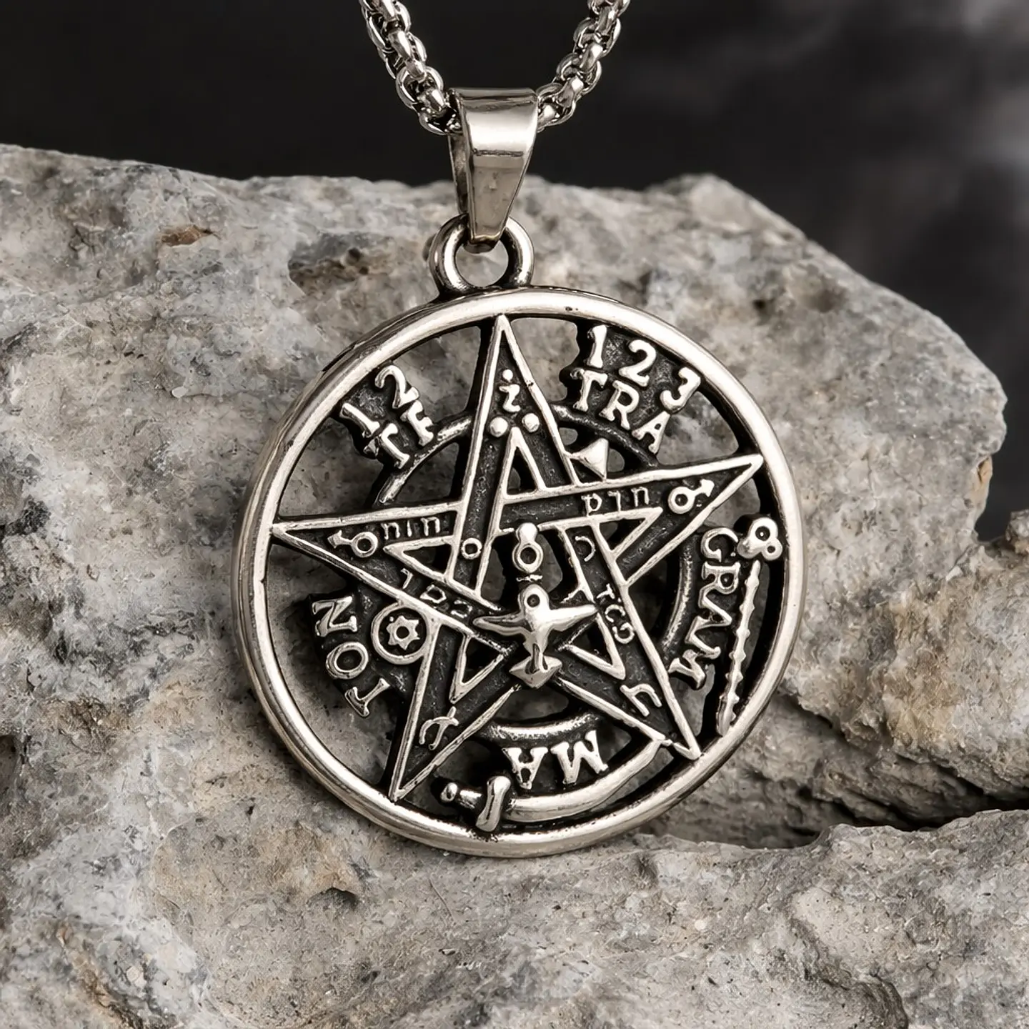 Collar Tetragrammaton Pentágono 35mm Cadena 60cm Acero 8