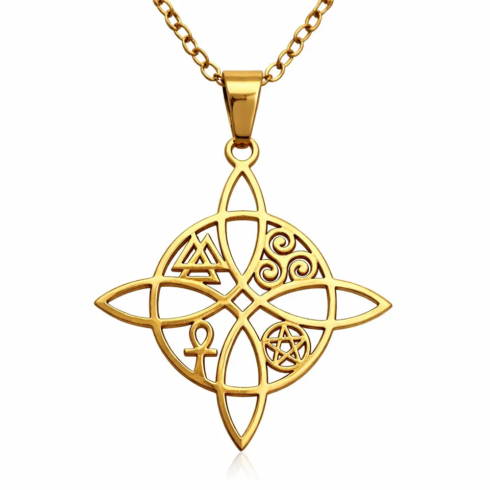 Collar Nudo de Bruja Cinco Elementos Acero Dorado 1