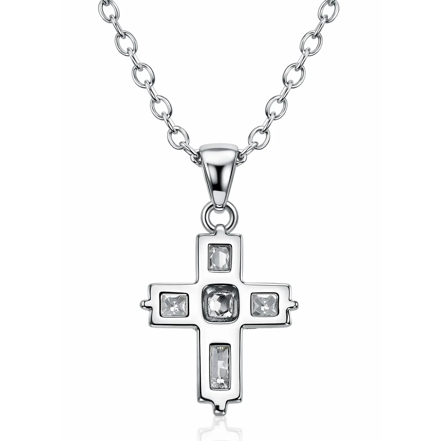 Collar Mini Cruz Cristal Blanco y Acero Plateada 5