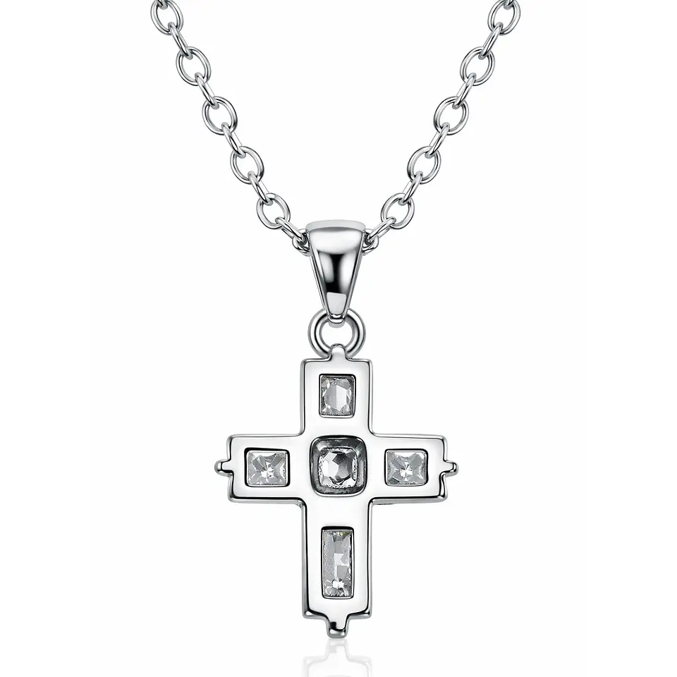 Collar Mini Cruz Cristal Blanco y Acero Plateada 5