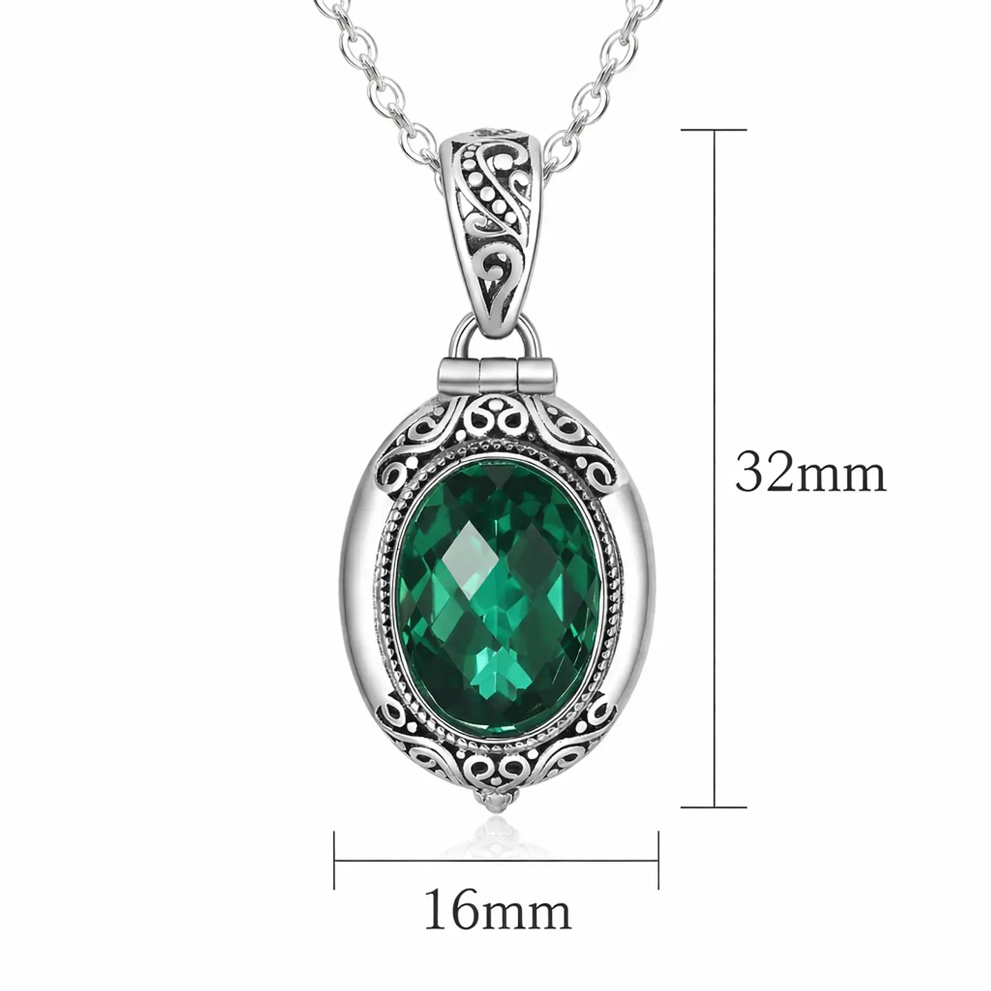 Collar Relicario Caja de Gawu Circón Verde Acero 9