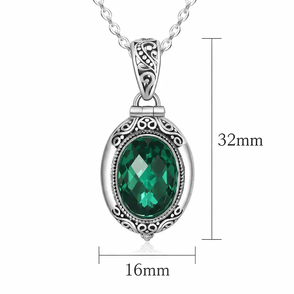 Collar Relicario Caja de Gawu Circón Verde Acero 9