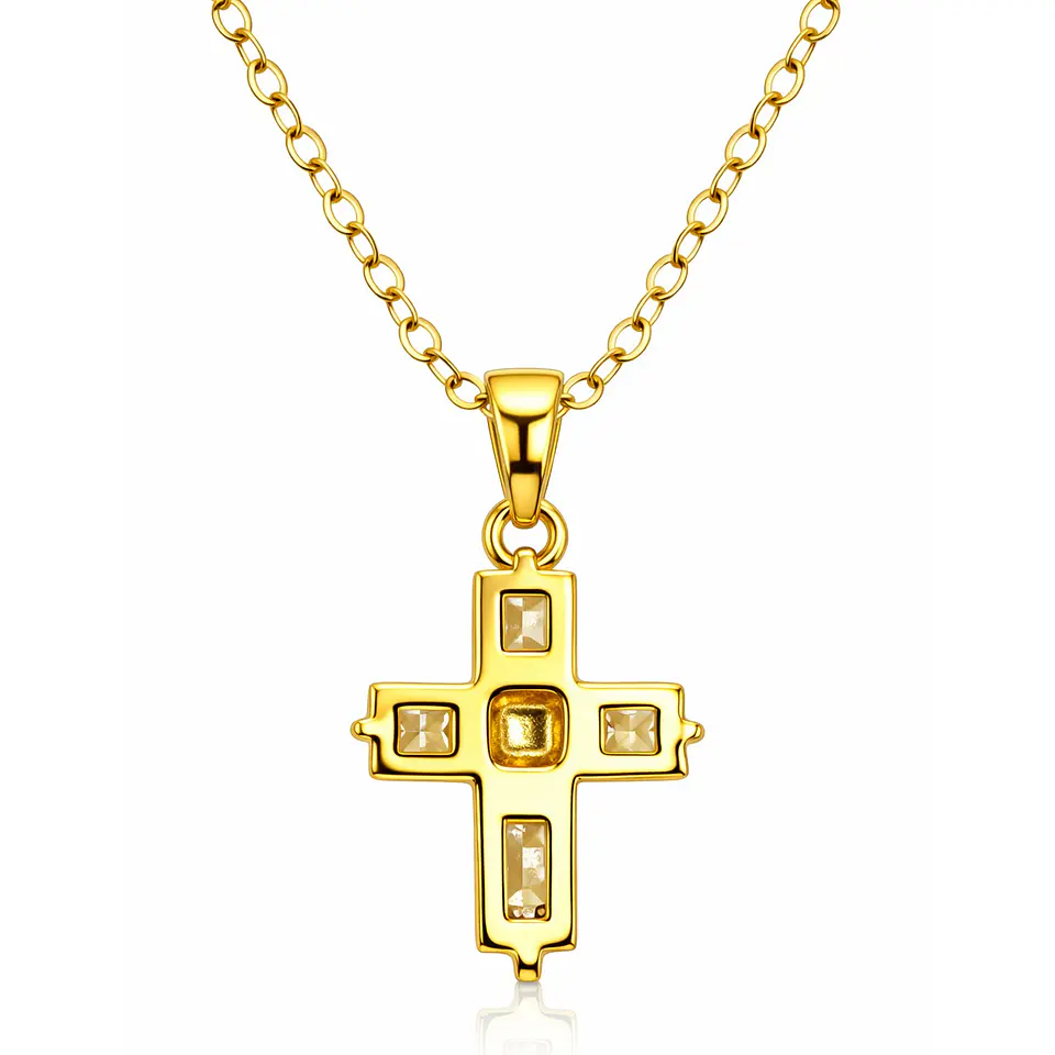 Collar Mini Cruz Cristal Blanco y Acero Dorado 5