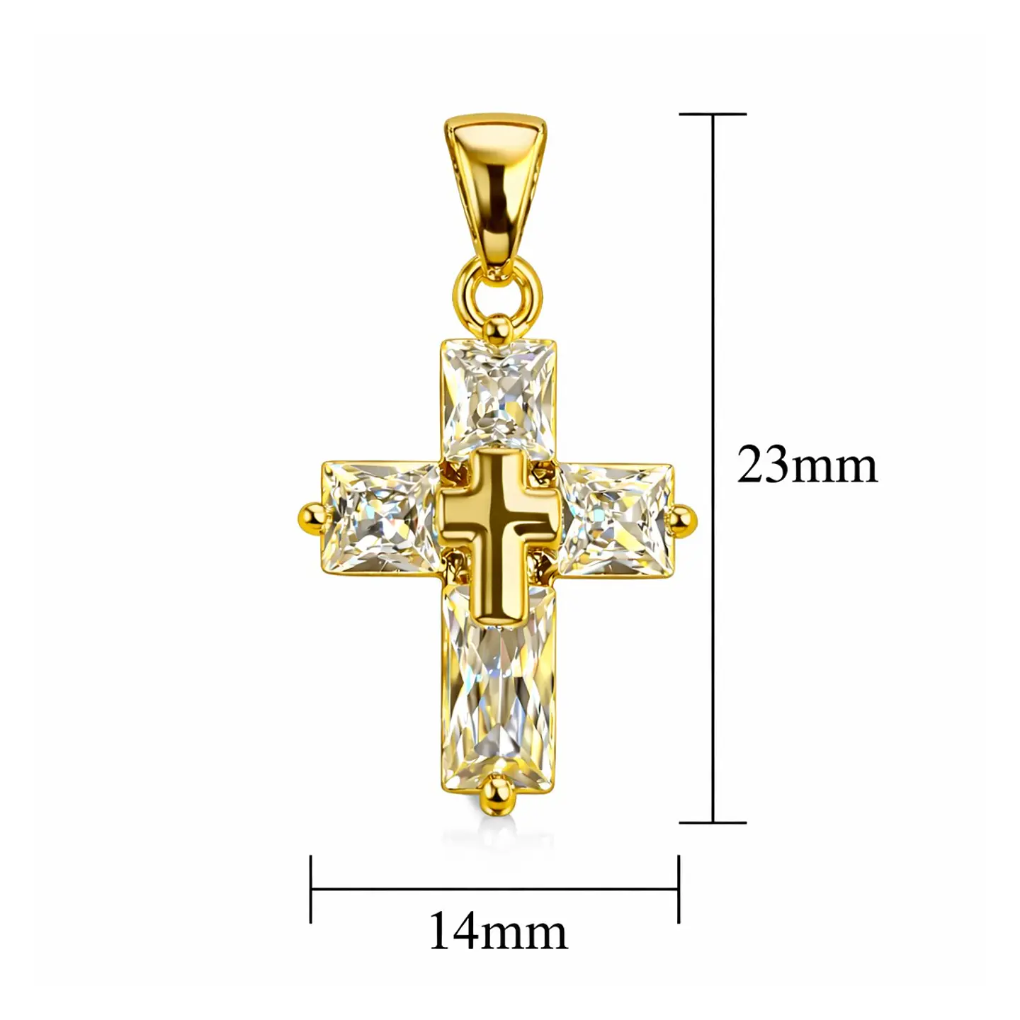 Collar Mini Cruz Cristal Blanco y Acero Dorado 6